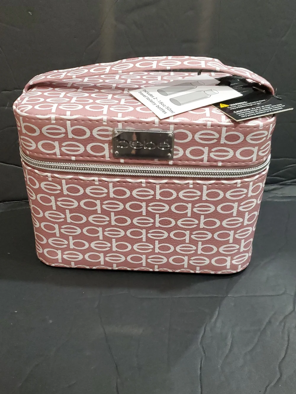 Bebe blush monogram small cosmetics hard train case with 2 toiletry bottles